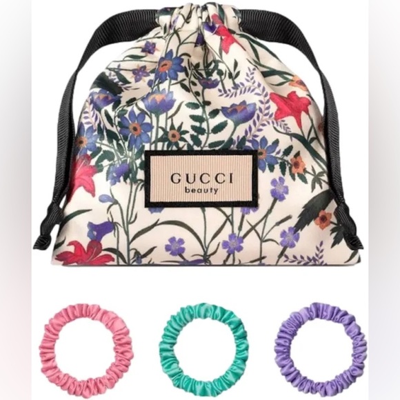 GUCCI Beauty GWP Floral Drawstring Pouch with 3 Scrunchies NIP - Picture 1 of 3